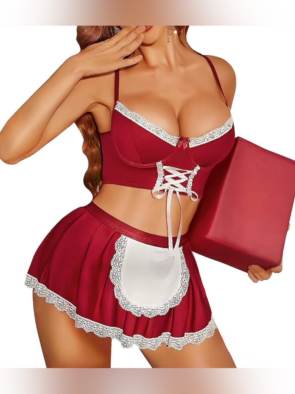 NWT 4PC French Maid Lingerie Set M Corset Cosplay